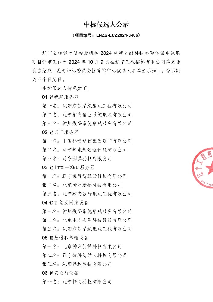 NO钱包及控股机构2024年度金融科技类硬件集中采购项目中标候选人公示